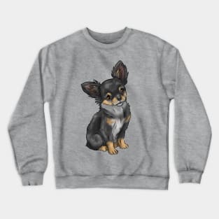 Long Haired Chihuahua Dog | Black and Tan Crewneck Sweatshirt